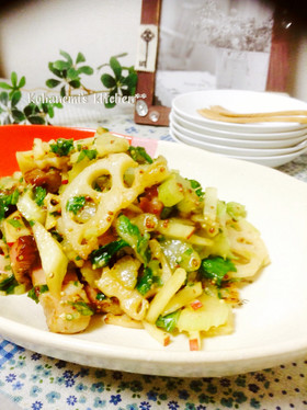 デリ風☆蓮根とセロリをバルサミコドレで☆