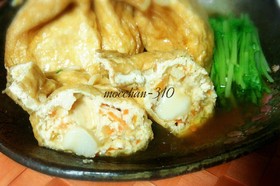 鶏ひき肉とあげの巾着煮＊優しい味です