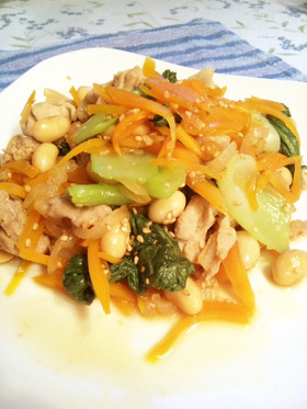 ヘルシー！豚・豆・人参・玉ねぎのゴマ金平