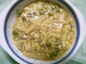 ランチ 挽き肉 筍で 甘酢あんの 卵とじ