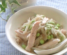 鶏肉ともやしと枝豆のあっさり炒め 