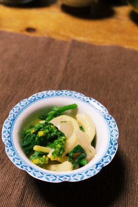 帆立とアスパラ菜のぬた和え