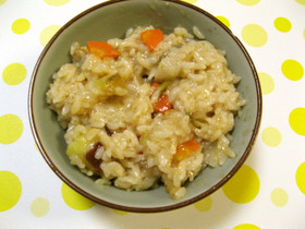 残った豚汁とおかきdeもちもちおこわ