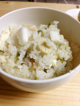 簡単時短☆ひと品で満足の豆腐とほたてご飯