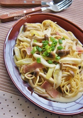 ♥きのこと長葱の和風クリームパスタ♥