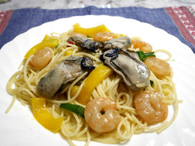 うまっ！牡蠣と海老のオイルパスタ