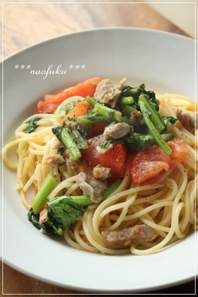 かぶの葉っぱとツナのスパゲティ