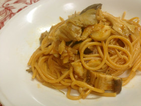 鱈とキノコのトマト ソース パスタ♪