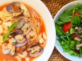 アサリ&冷魚介のトマトスープパスタ