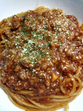 ハンバーグでミートソーススパゲティ