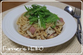 ベーコンとレンコンのスパゲティ