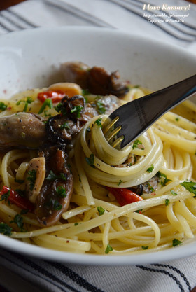 牡蠣のオリーブオイル漬けパスタ