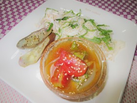 涼しげ夏野菜のつけ麺～そうめん～