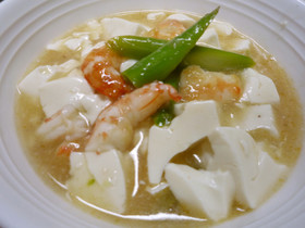 豆腐とグリーンアスパラ＆えびのスープ