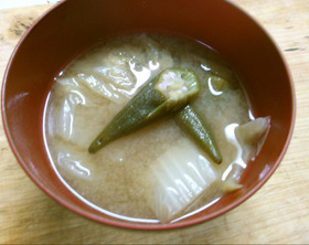朝食に美味しい オクラ 白菜の お味噌汁