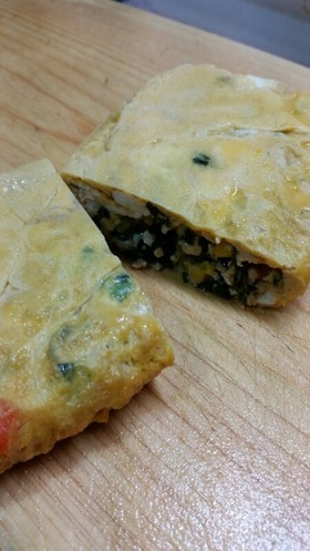 大根の葉とひき肉で栄養満点卵焼き