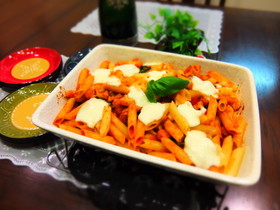 モツァレラとろりん♪茄子と茸の焼きペンネ