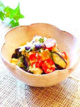 レンジで♪茄子トマトの大蒜おろしポン酢♡