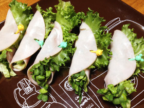 ハムで野菜巻き巻き〜柚子胡椒風味。
