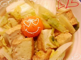 白菜と厚揚げ☆簡単すき焼き炒め煮。