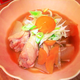 手羽元で美味スープ♡具だくさんおうどん