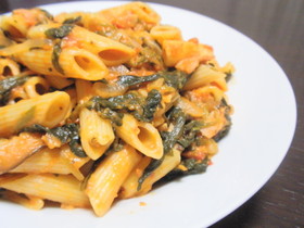 ほうれん草とトマトのペンネ