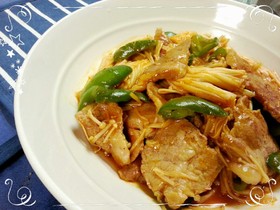 豚ピーえのき☆コク旨チリ風中華炒め。