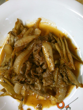 牛肉 ごぼうの ピリッと 甘辛炒め！