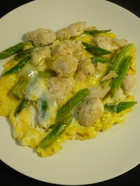 簡単！ささみとアスパラの卵とじ