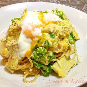 菜の花とエリンギのかぼちゃクリームソース