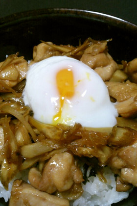 卵のせ☆甘辛鶏ごぼう丼
