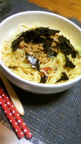 簡単☆たたき梅と納豆のパスタ