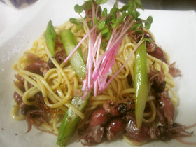 ホタルイカとアスパラのペペロンチーノ