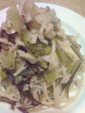 レンジで！春の幸のペペロンチーノ