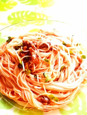 ☺鯖缶で簡単♪ピリ辛和風トマトそうめん☺