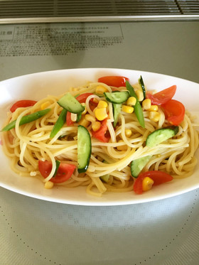 簡単ランチ☆彩り野菜の冷製パスタ☆