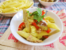 パプリカ☆ナスのペンネ多国籍風パスタ