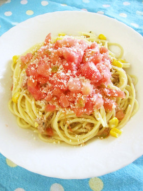 シャリシャリトマトの冷製パスタ