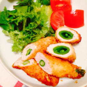 アスパラチキンロールフライ☆☆鶏胸肉で！