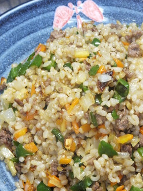 三種の野菜と合挽き肉のガーリックライス