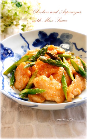 鶏むね肉とアスパラのみそ炒め