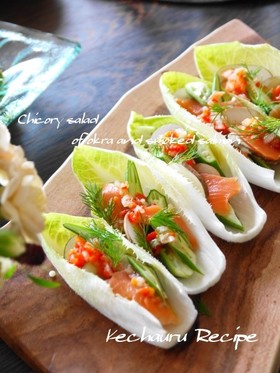 サーモン＆オクラのチコリBパプリカサルサ