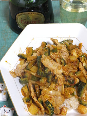 ゴーヤとセロリが美味しい豚キムチ炒め