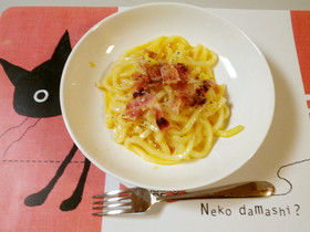 レンジで簡単♪カルボナーラ風うどん