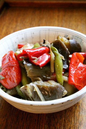 なすピーマンいんげんイリコの生しょうゆ煮