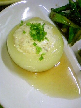 玉ねぎカップのふんわり蒸しあんかけ♪