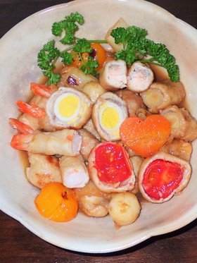 豚肉の肉巻き　いろいろな具材を焼き浸しに