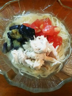 簡単！ささみと夏野菜DE塩ぶっかけ素麺♪