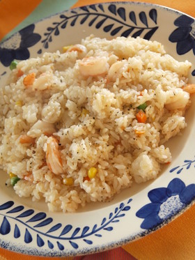 茅乃舎野菜だしで海老ピラフ風～チャーハン