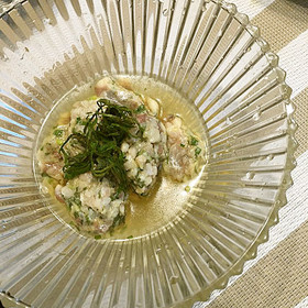 鯵のなめろうでさっぱり三杯酢和え